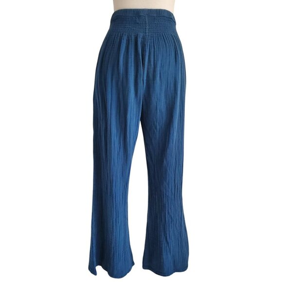 Lotus & Luna Wide Leg Cotton Pants in Color: Pacific Dark Teal Blue S - Picture 10 of 16